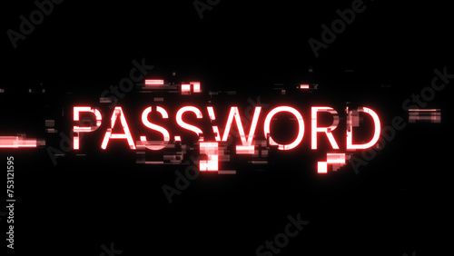 3D rendering password text with screen effects of technological glitches