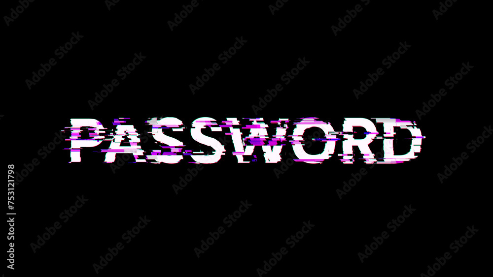 3D rendering password text with screen effects of technological glitches