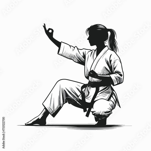 watercolor illustration of woman in kimono training karate and taekwondo
