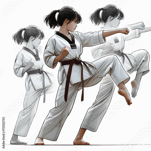 watercolor illustration of woman in kimono training karate and taekwondo