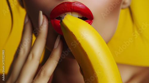 Close-up of sensual woman with banana - Erotic Concept