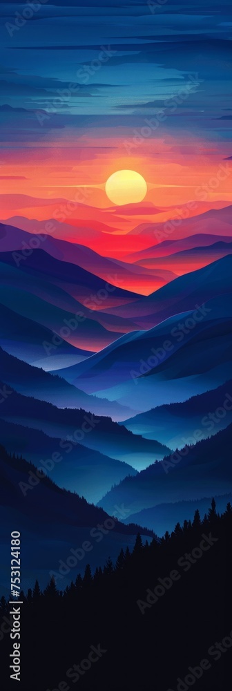 Stunning Sunset Silhouette with Mountain Range Generative AI