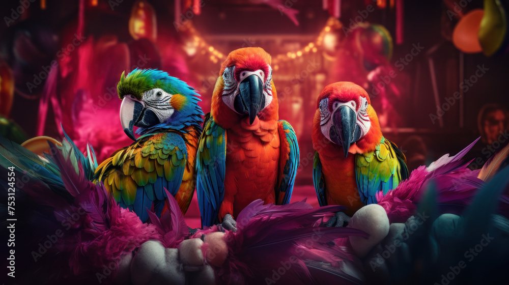 Naklejka premium Parrots in a lively and social setting