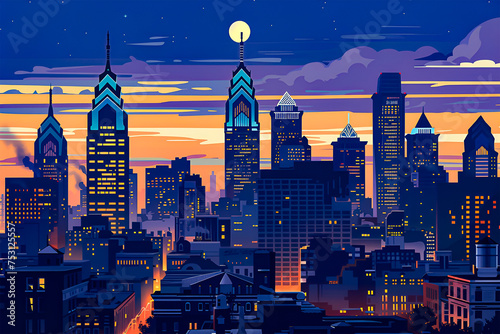 A flat vector skyline illustration of Philadelphia,  Pennsylvania. City in USA.