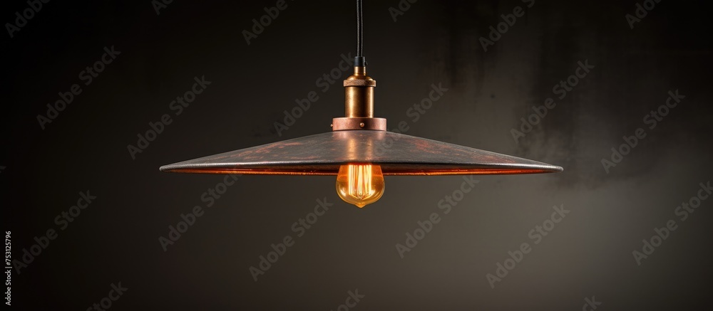 Vintage lamp made from copper metal pipe on textured concrete ceiling - obrazy, fototapety, plakaty 