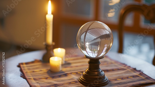 Crystal ball for predicting the future placed on a table for consultation photo