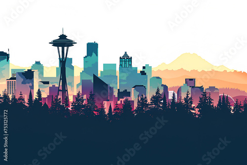 A flat vector skyline illustration of Seattle, Washington. City in USA.