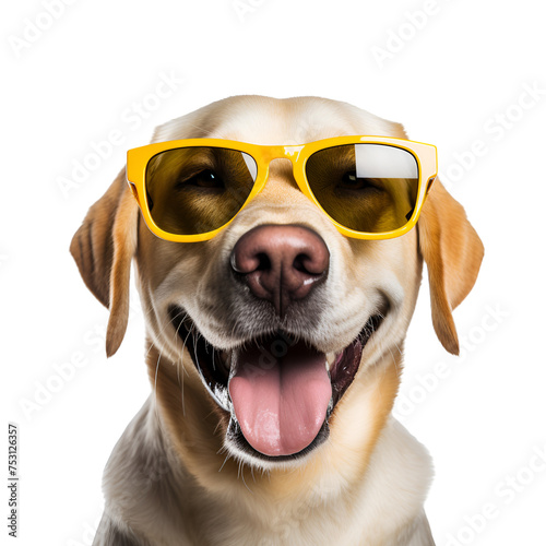 Joyful Labrador Retriever dog with sunglasses prepared for summer and spring, Isolated on Transparent Background, PNG