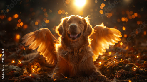 Golden Retriever with Angel Wings. Generative AI.