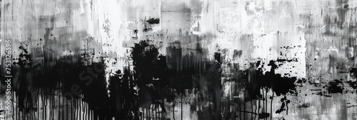 Abstract black and white paint drippings - This abstract art evokes a sense of chaos and disorder with its black and white paint spillings across a canvas