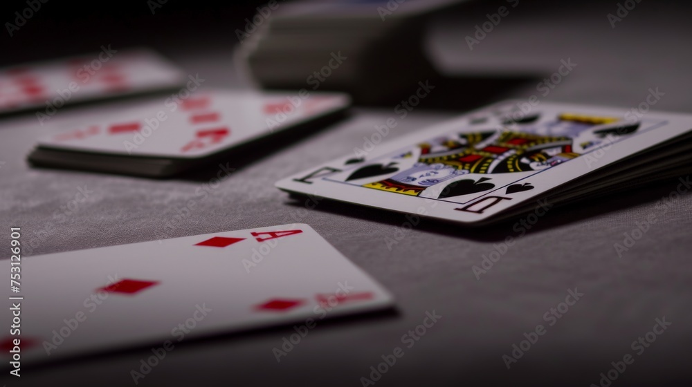 Deck of playing card, each representing a fundamental principle. Some stacked, some lying on the table. Deck of playing card, each representing a fundamental principle. Some stacked, some lying on the table.