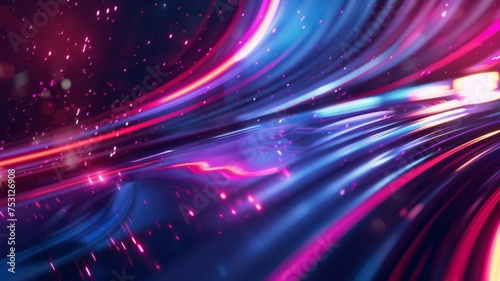 Dynamic light streaks in neon colors - Intense streaks of neon light convey a sense of speed and energy in this vibrant abstract image