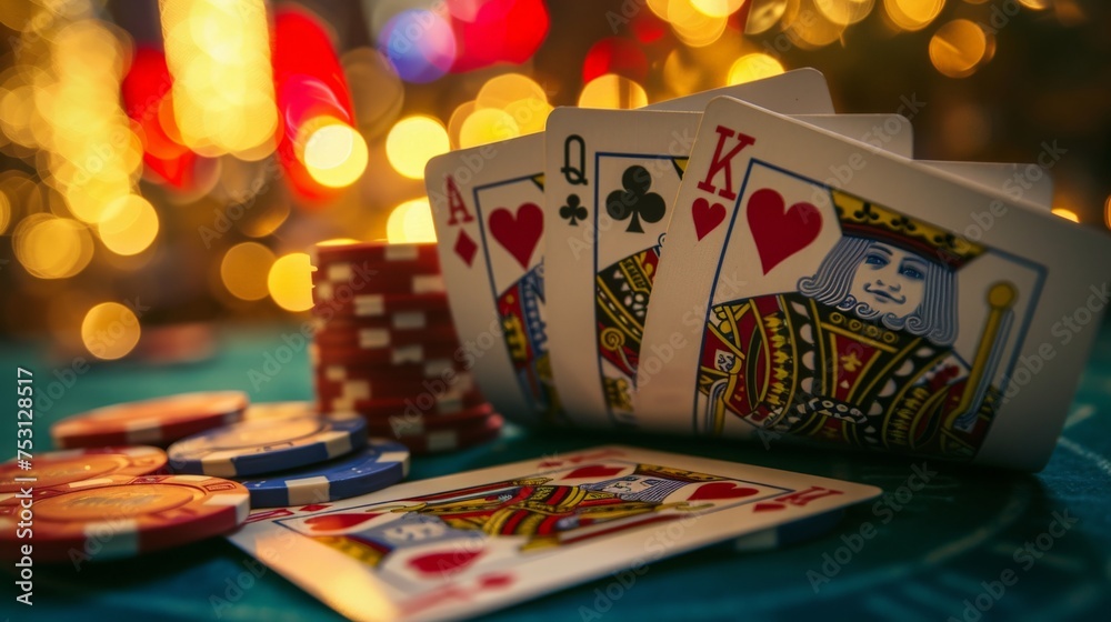 Fototapeta premium Several poker cards on the table 8k ultra details realistic photography.