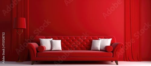 Red background interior with light colored sofa solid color style photo