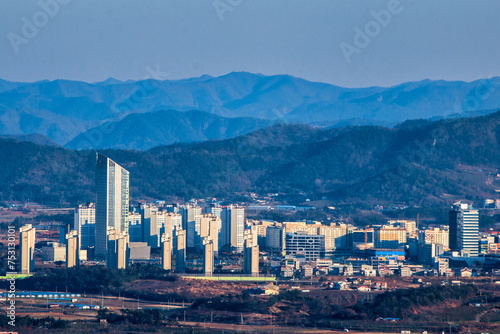 Landscape view of city in Gwangju, South Korea. 