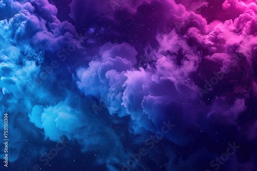Neon blue and purple multicolored smoke puff cloud design elements on a dark background © Ольга Лукьяненко