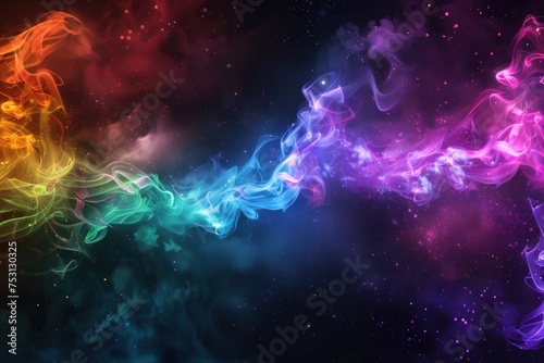 Neon blue and purple multicolored smoke puff cloud design elements on a dark background