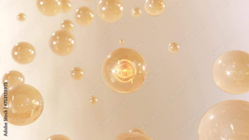 Numerous water bubbles rise in a macro image against a bright background. Design for moisturizing bubble blobs in beauty gloss in super motion. 3D cosmetic serum animation Numerous water bubbles rise in a macro image against a bright background. Design for moisturizing bubble blobs in beauty gloss in super motion. 3D cosmetic serum animation