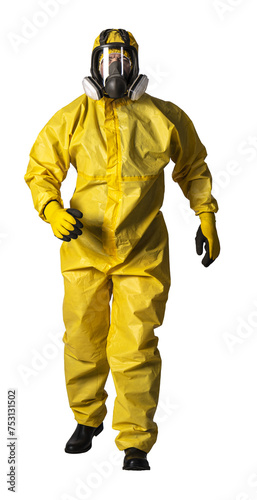 Obraz na plátně Person in yellow hazmat suit with respirator