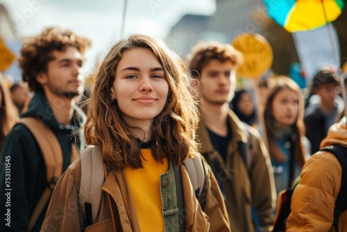 A group of students is marching down the street in protest against climate change, advocating for ecological preservation and raising awareness about global warming.
