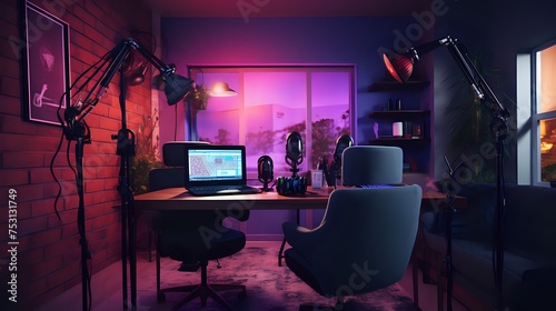  A cozy purple and blue home studio setup photo