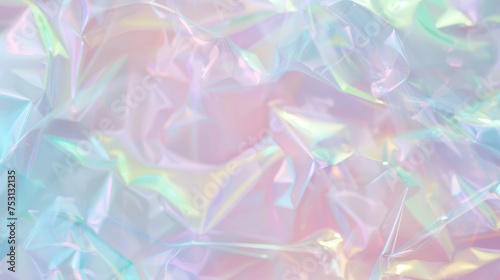 Abstract ethereal pastel neon holographic blue, pink, digital lavender purple crumpled metallic foil background.