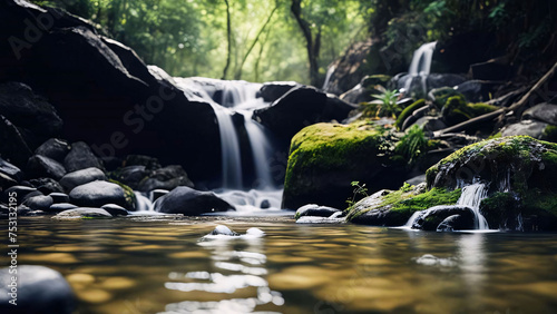 Beautiful waterfall in the forest. Nature background. Generative AI.
