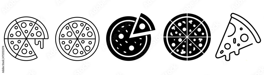 set of food icons illustration black and white icon pizza cheese fork and knife set of food icons illustration black and white icon pizza cheese fork and knife