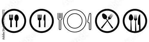 set of food icons illustration black and white icon pizza cheese fork and knife