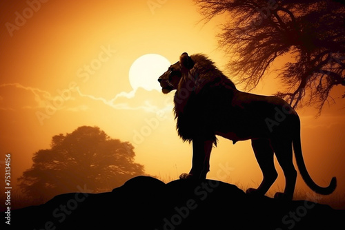 Proud lioness silhouette, with her powerful presence and maternal instincts, symbolizing strength, courage, and protection.