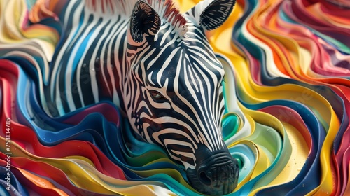 An artistic rendition of a zebra immersed in swirling vibrant colors  showcasing a fusion of wildlife and abstract art.