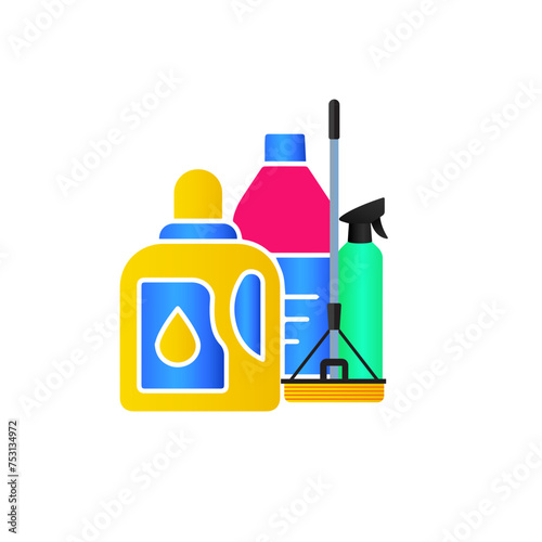 Chemical clean bottles. Plastic bottles of household chemicals and cleaning products. Flat design