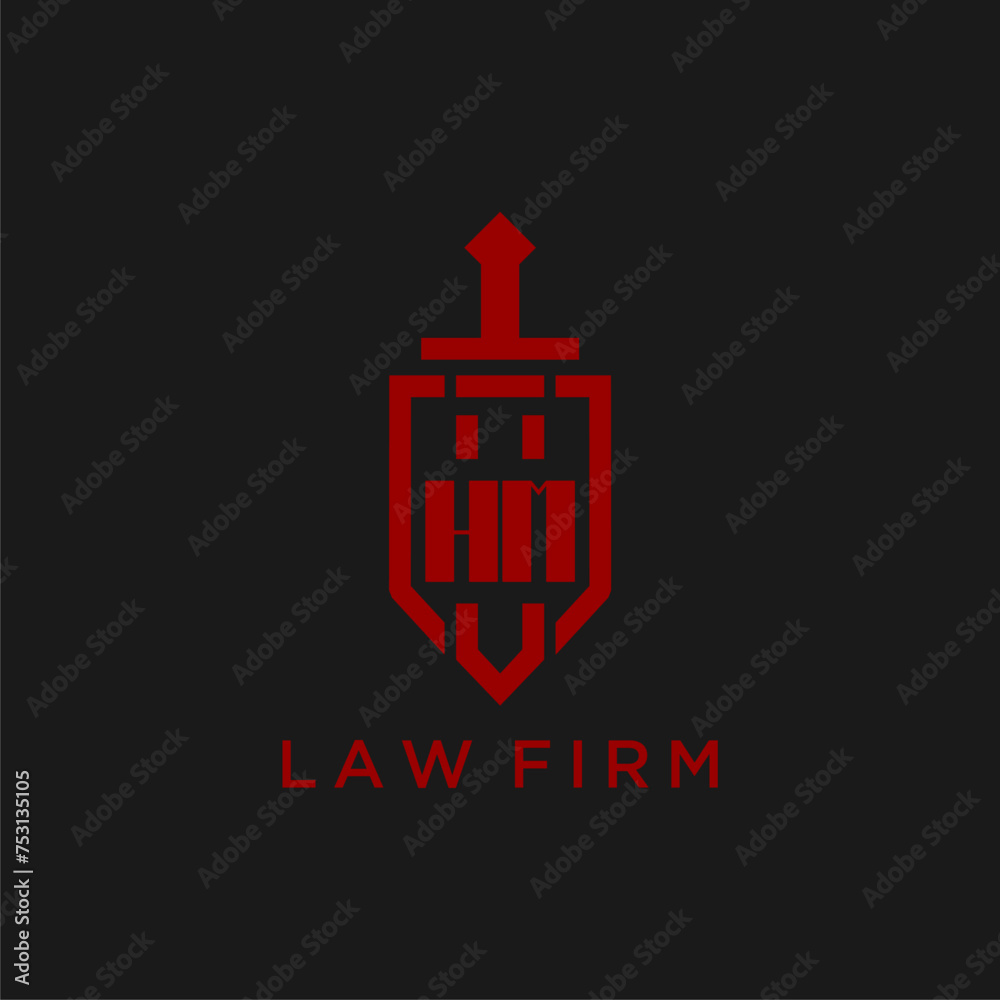 HM initial monogram for law firm with sword and shield logo image