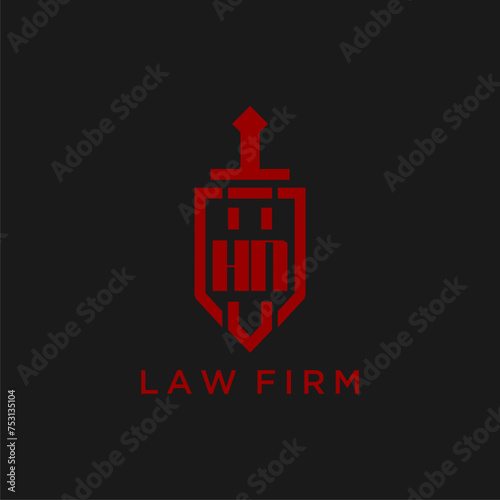 HN initial monogram for law firm with sword and shield logo image