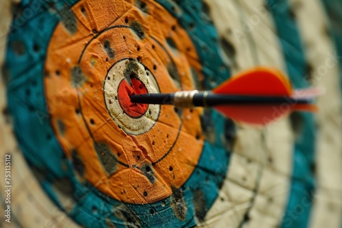 Detailed view of an orange and blue target, showing concentric circles and vibrant colors.