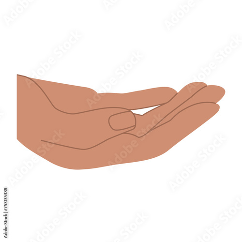 Hand drawn illustration of palm with holding gesture isolated on white background, vector 