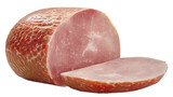 Sliced ham isolated on transparent background.