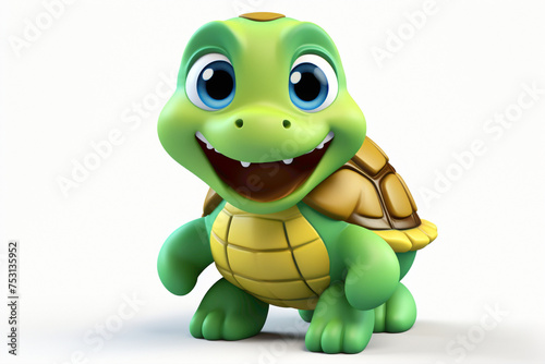 Playful cartoonish turtle toy, with a happy expression, placed against a spotless white background, inviting adventure.