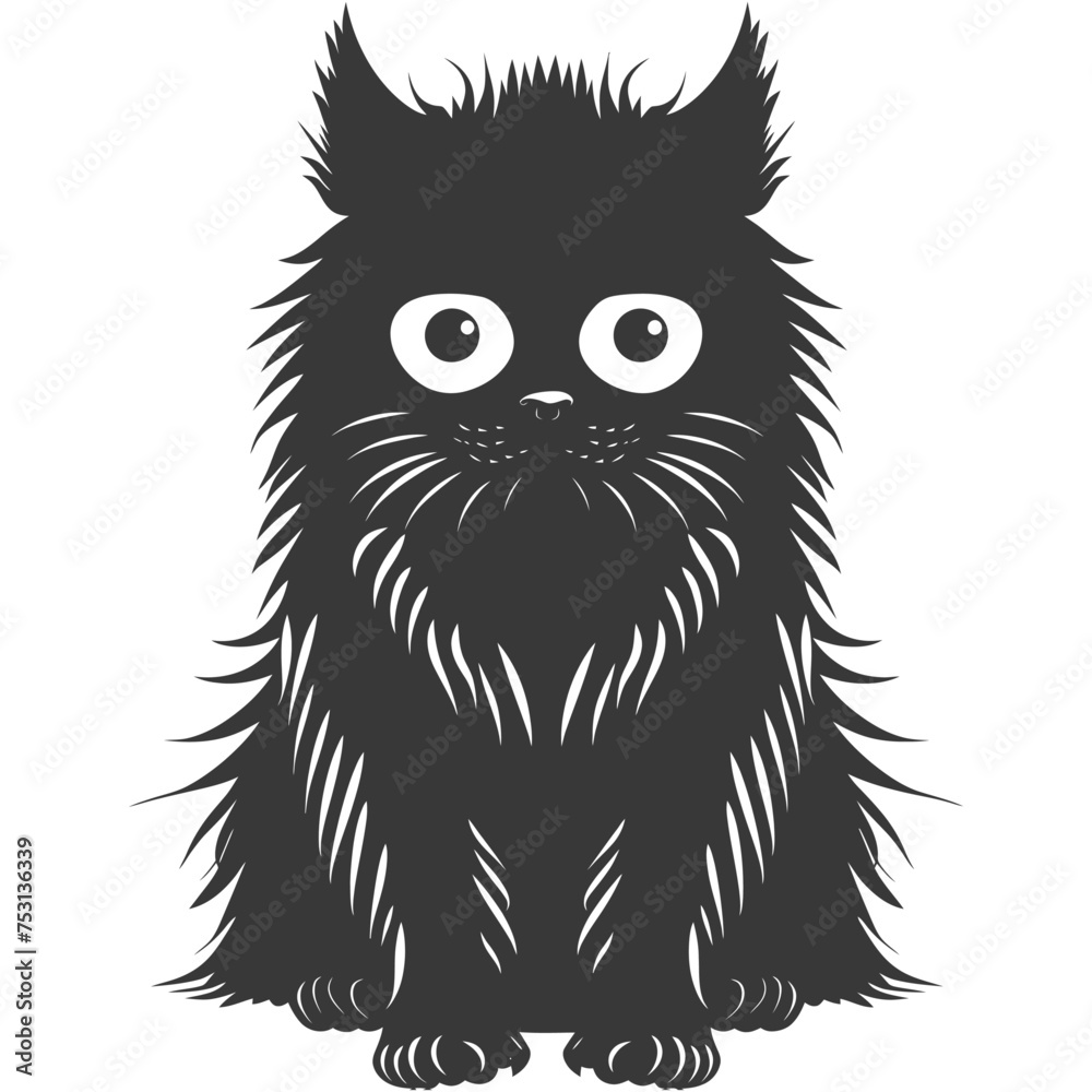 Silhouette cute cat monster black color only full body