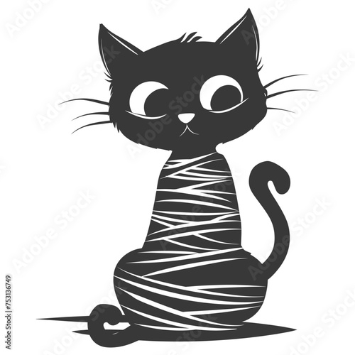 Silhouette cute cat mummy black color only full body