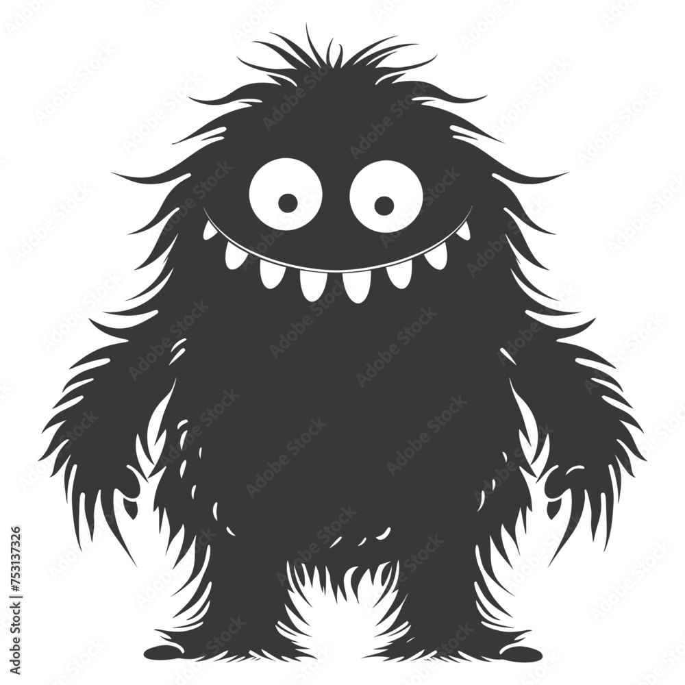 Silhouette cute monster black color only full body Silhouette cute monster black color only full body