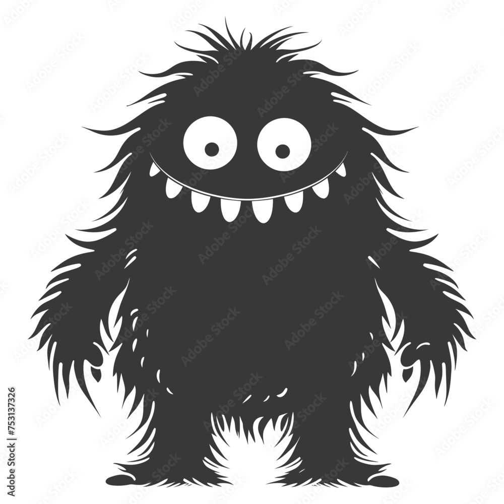 Silhouette cute monster black color only full body