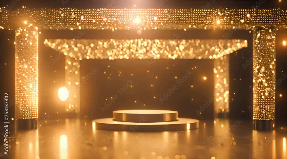 Award party stage golden stage glitter animation. stars, lights and particles. Luxury gold light streak. Particle, luxury awards ceremony background