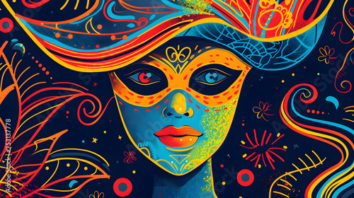 Happy Purim simple vector web banner with carnival mask. Generative Ai