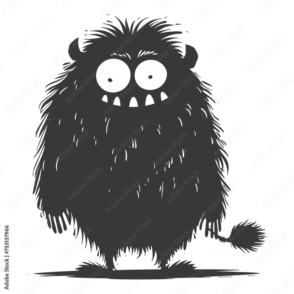Silhouette cute monster black color only full body Silhouette cute monster black color only full body