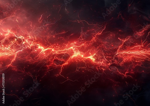 a red glow with red lightning and black background, in the style of fractalpunk, electric  photo