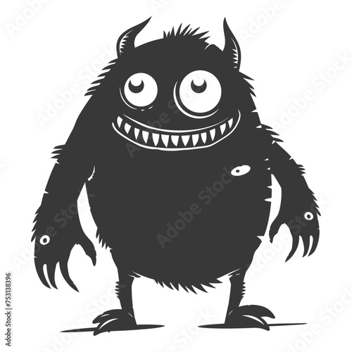 Silhouette cute monster black color only full body