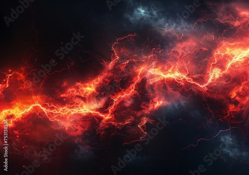 beautiful black and red lightning with lightning bolt, in the style of fractalpunk, poster, electric color 
