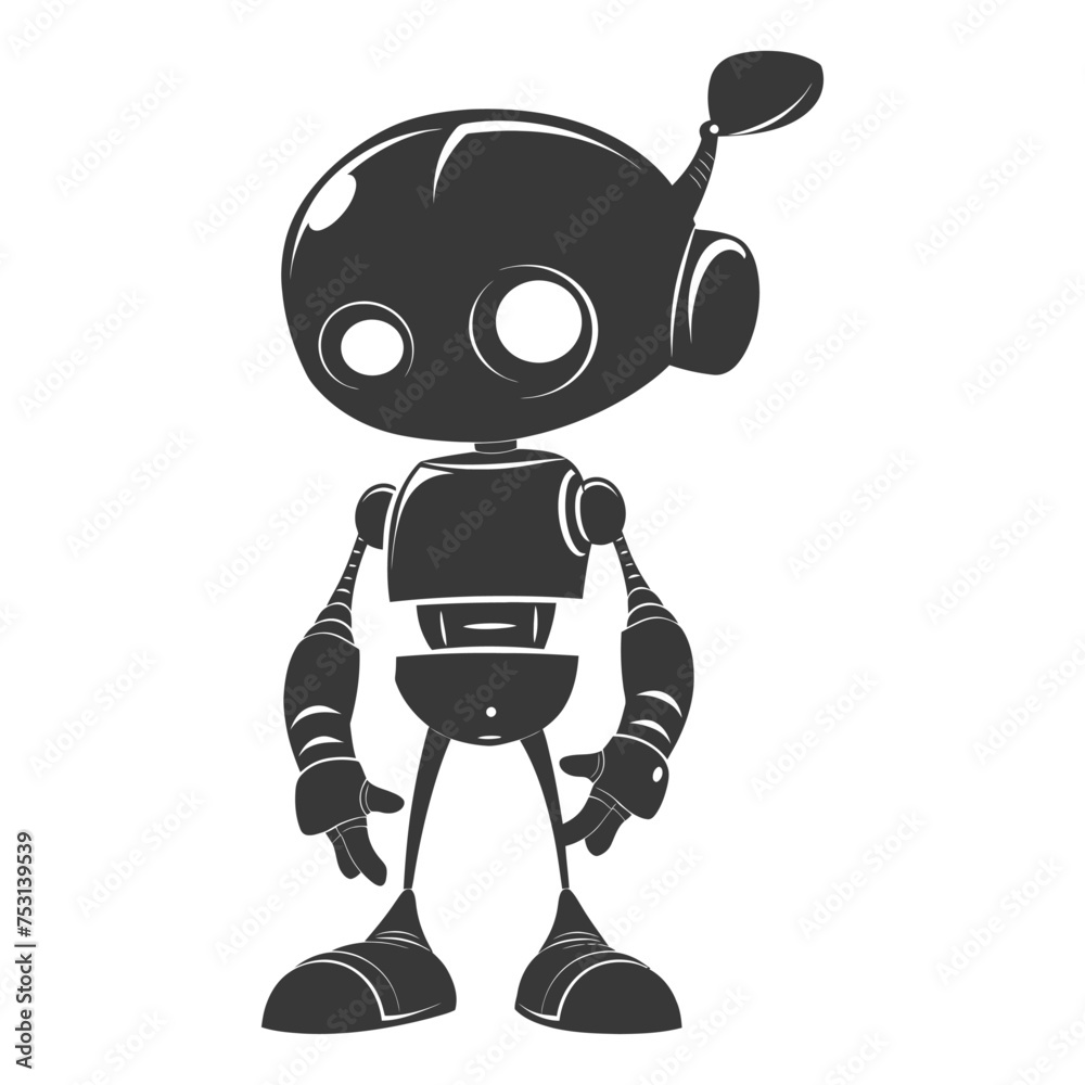 Silhouette cute robot black color only full body Silhouette cute robot black color only full body