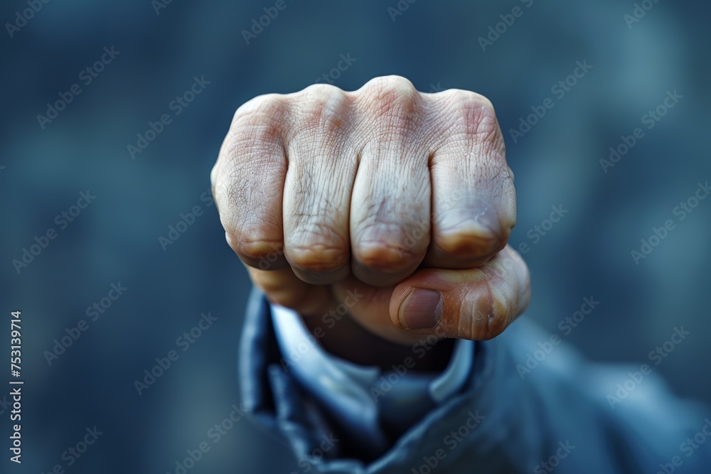 Business Victory Fists Up Blue Background